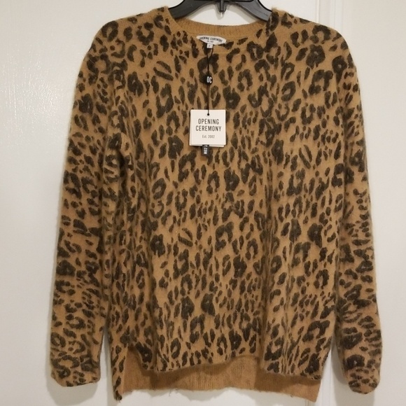 💕OPENING CEREMONY💕 Cheetah Fur Crew Neck Sweater Small S NWT - Picture 1 of 4